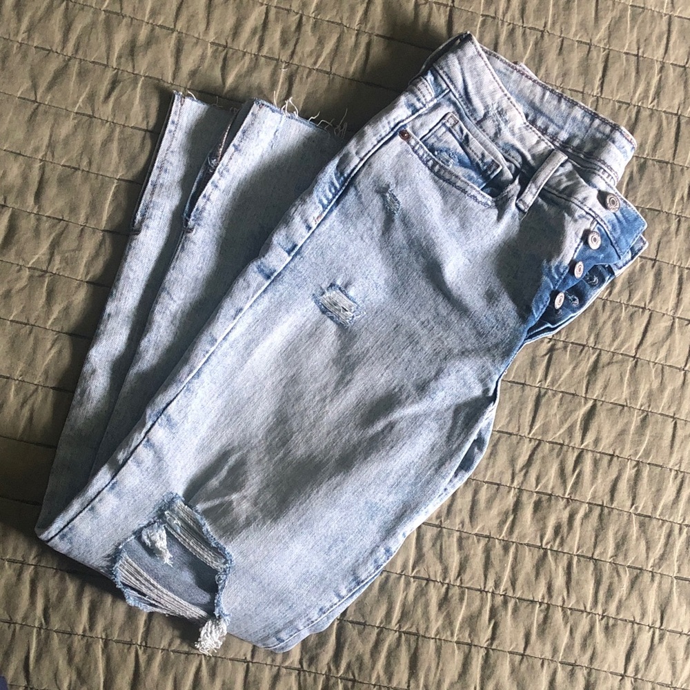 Old Navy OG Straight Light Blue Distressed Wmns Jeans